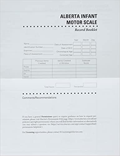 Alberta Infant Motor Scale Score Sheets 2nd Edition 2021 By Piper