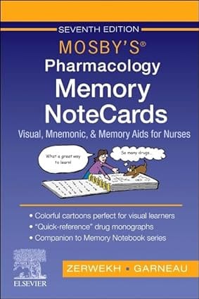 Mosby's Pharmacology Memory NoteCards 7th Edition 2023 By Zerwekh