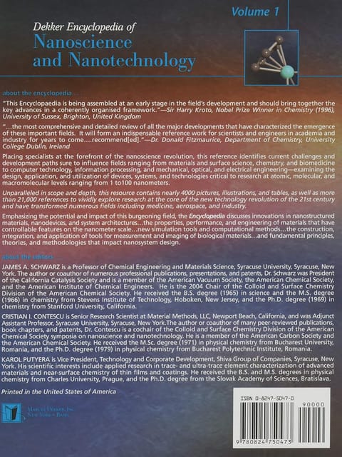 Dekker Encyclopedia Of Nanoscience And Nanotechnology 5 Vol. Set 2004 By Schwarz J A