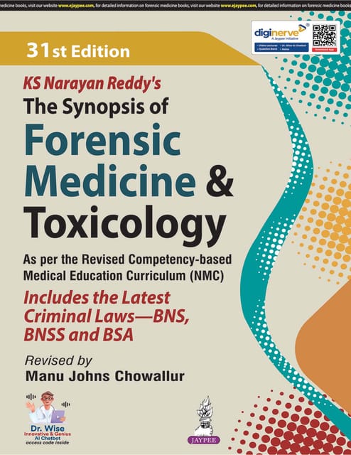 Ks Narayan Reddy'S The Synopsis Of Forensic Medicine & Toxicology 31st Edition 2026 By Manu Johns Chowallur