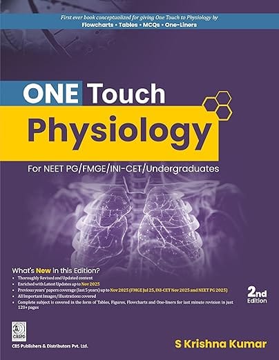 One Touch Physiology For Neet Pg/Fmge/Nin-Cet/Undergraduates 2nd Edition 2026 By S Krishna Kumar