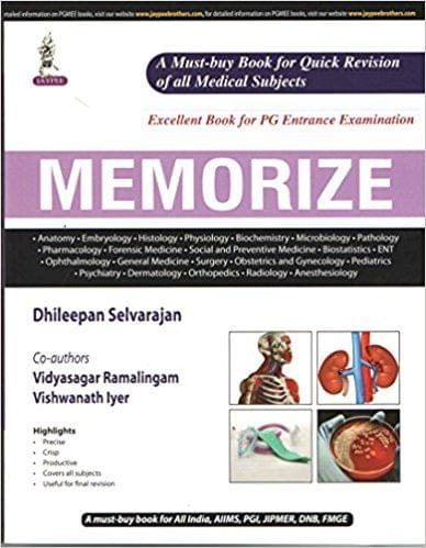 Memorize For PG Entrance Examination 1st Edition 2017 By Dhileepan Selvarajan